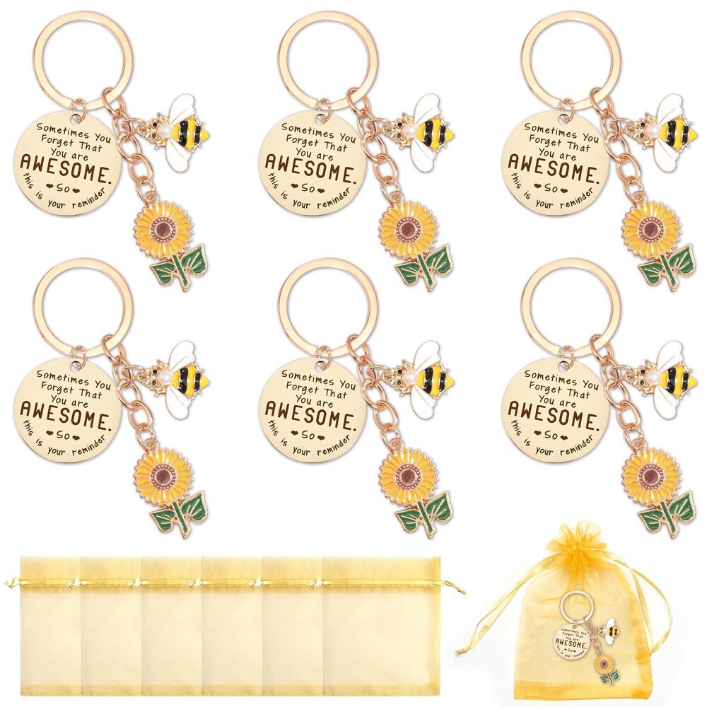 1482 Sunflower Keychains Inspirational Gifts - 6 Sets Motivational Keyrings